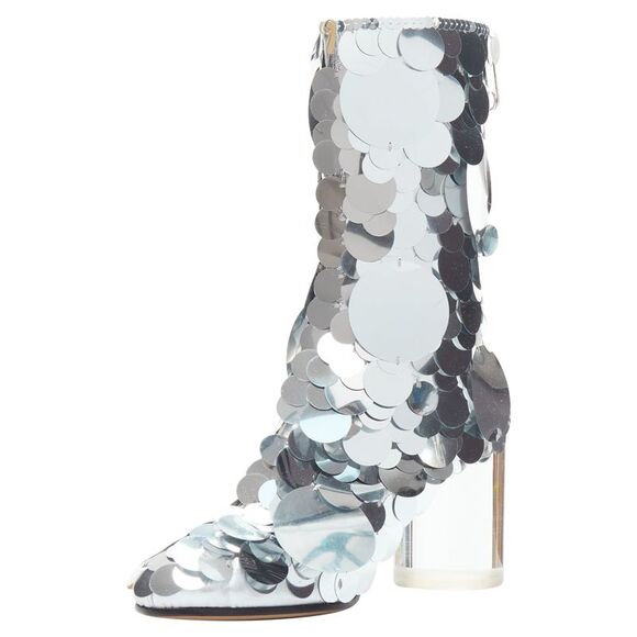 Maison Margiela silver pailette clear lucite heels ankle boots - Picture 4 of 6